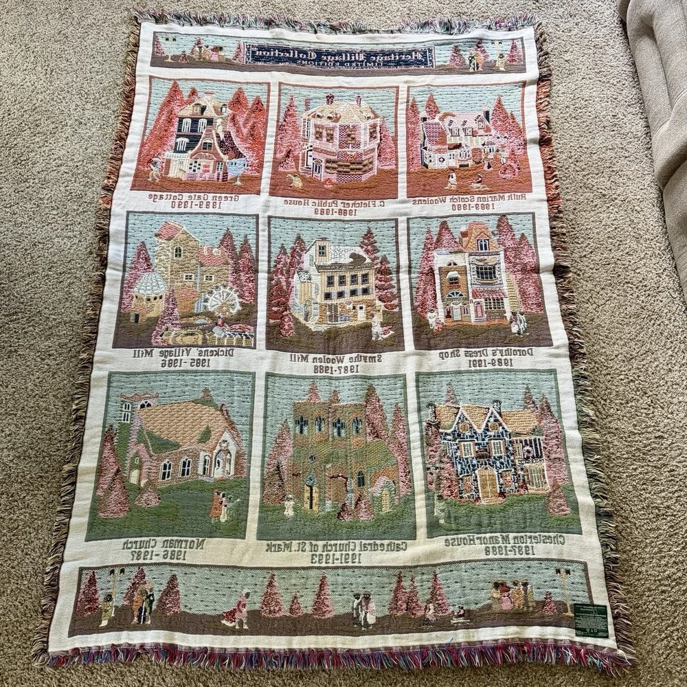 Vintage Heritage Village Collection Christmas Holiday Village Woven Throw Afghan